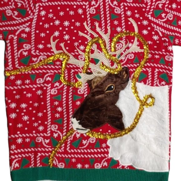 Ugly Christmas Sweater Women's Extra Large Red Reindeer Holiday Grandma Pullover - Picture 4 of 9